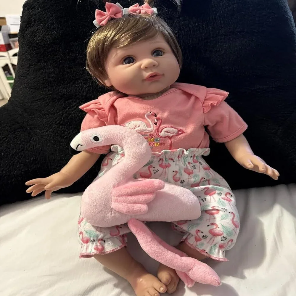 🆕22Inch Soft Cloth Body Newborn Baby Poseable Limbs Smiling Flamingo Baby Girl